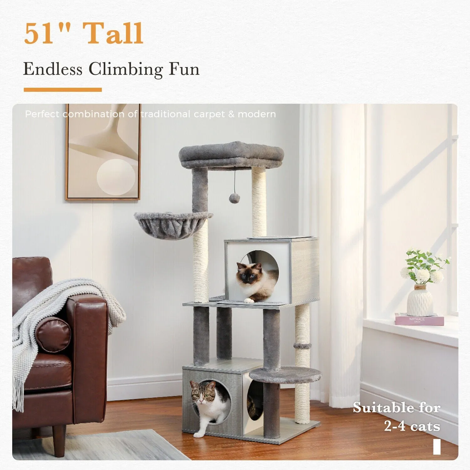 51.2" Dual Condo Cat Tree Scratching Post/ Pole