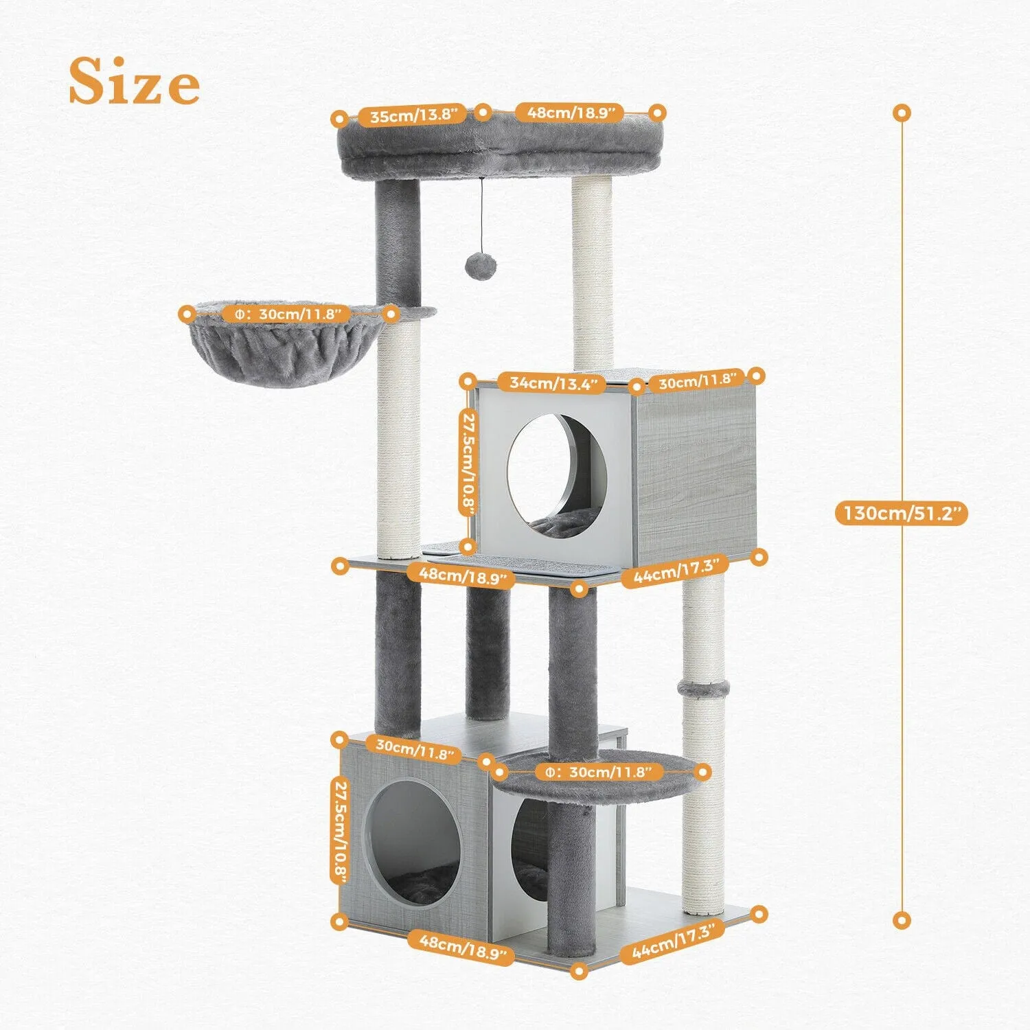 51.2" Dual Condo Cat Tree Scratching Post/ Pole