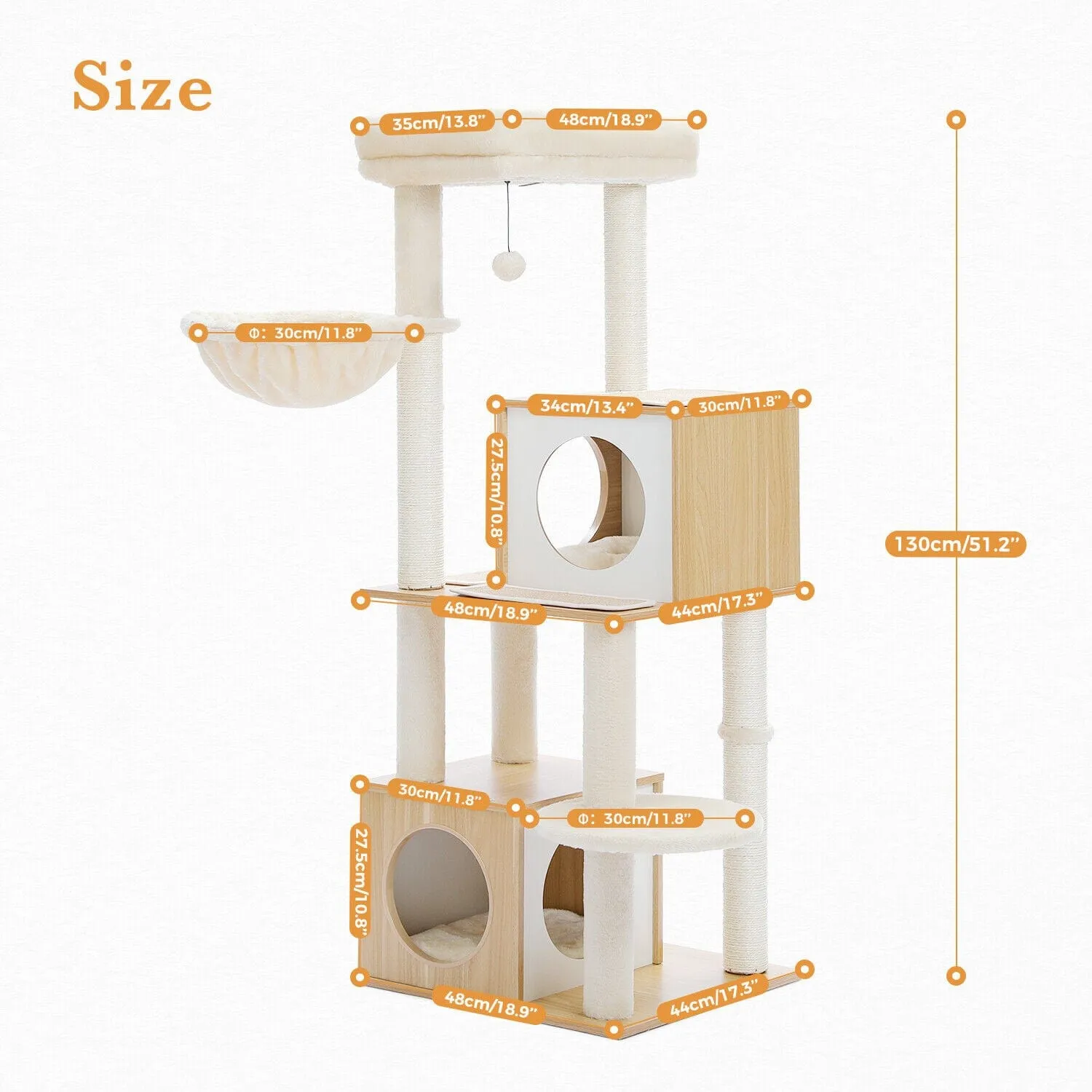 51.2" Dual Condo Cat Tree Scratching Post/ Pole