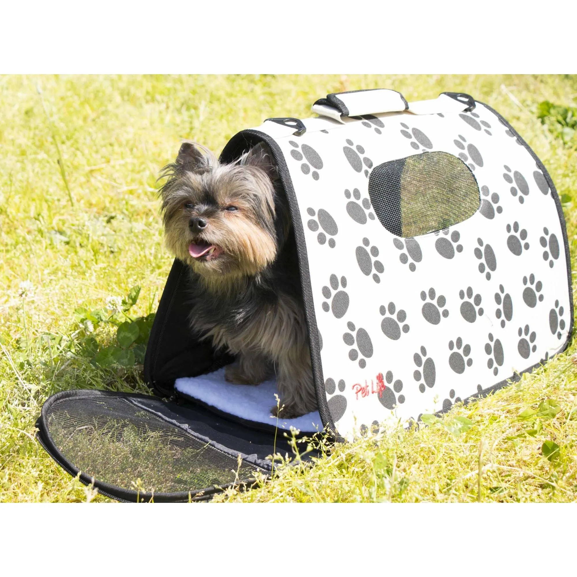 Airline approved folding pet carrier with leash holder and thermal insulation. Explorer
