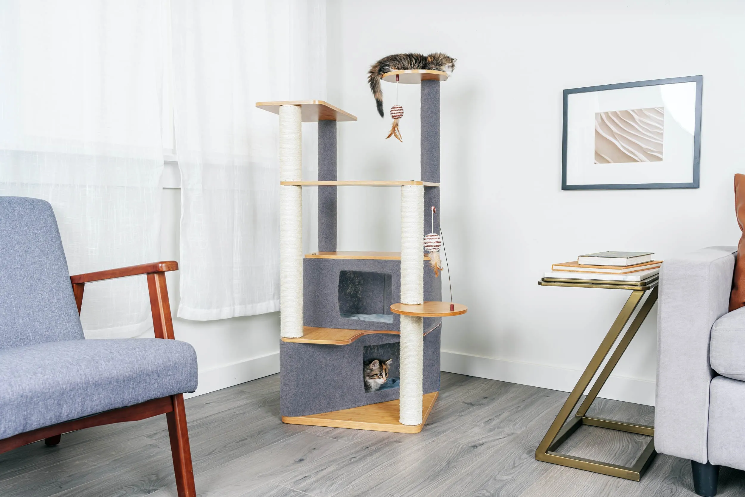 Ascentials by FurHaven Luxe Suite Cat Tower (48”-58”), Customizable Multi-Level Indoor Cat Tree