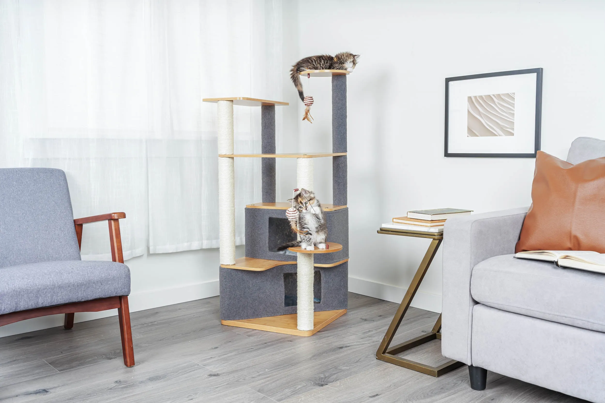 Ascentials by FurHaven Luxe Suite Cat Tower (48”-58”), Customizable Multi-Level Indoor Cat Tree
