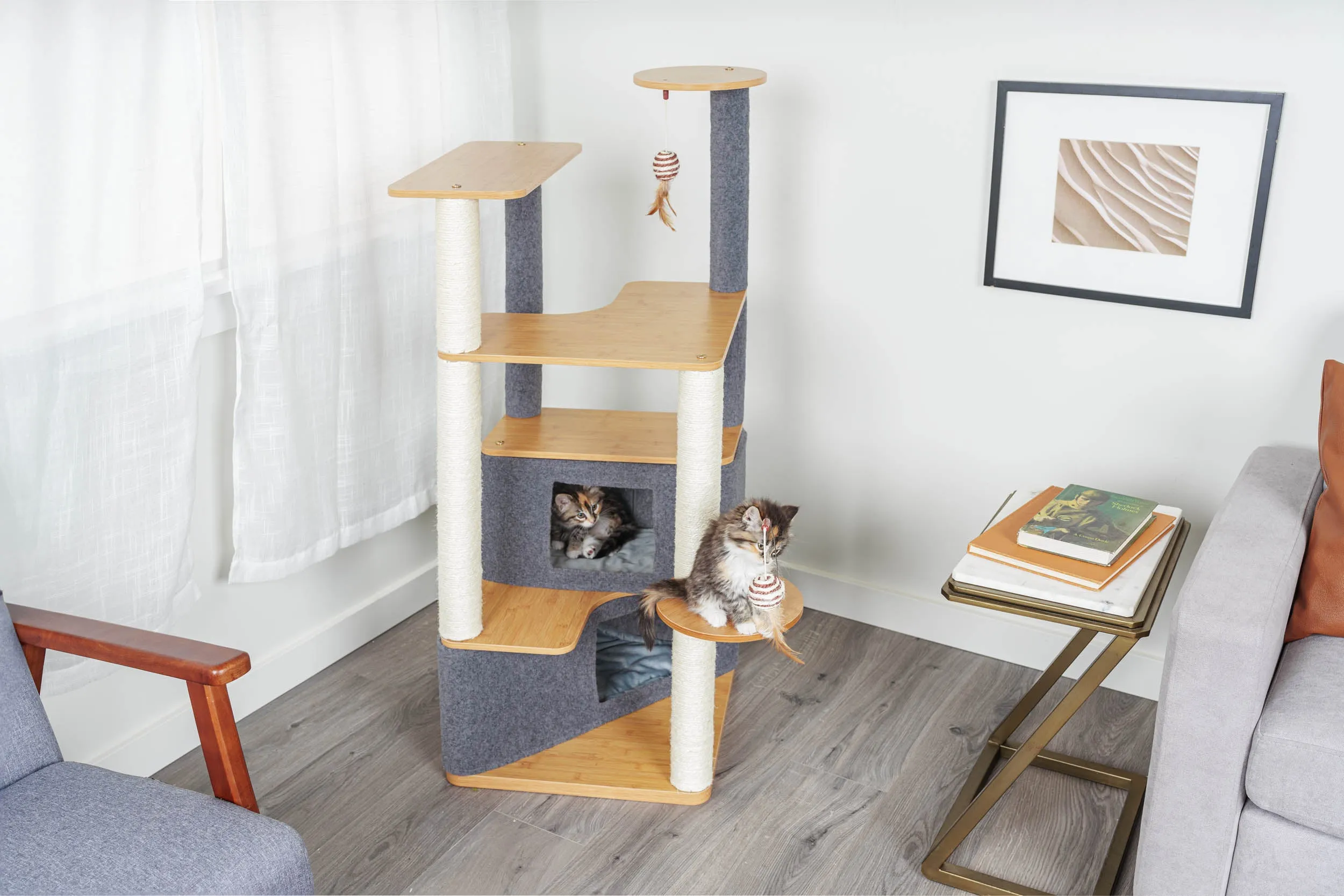 Ascentials by FurHaven Luxe Suite Cat Tower (48”-58”), Customizable Multi-Level Indoor Cat Tree