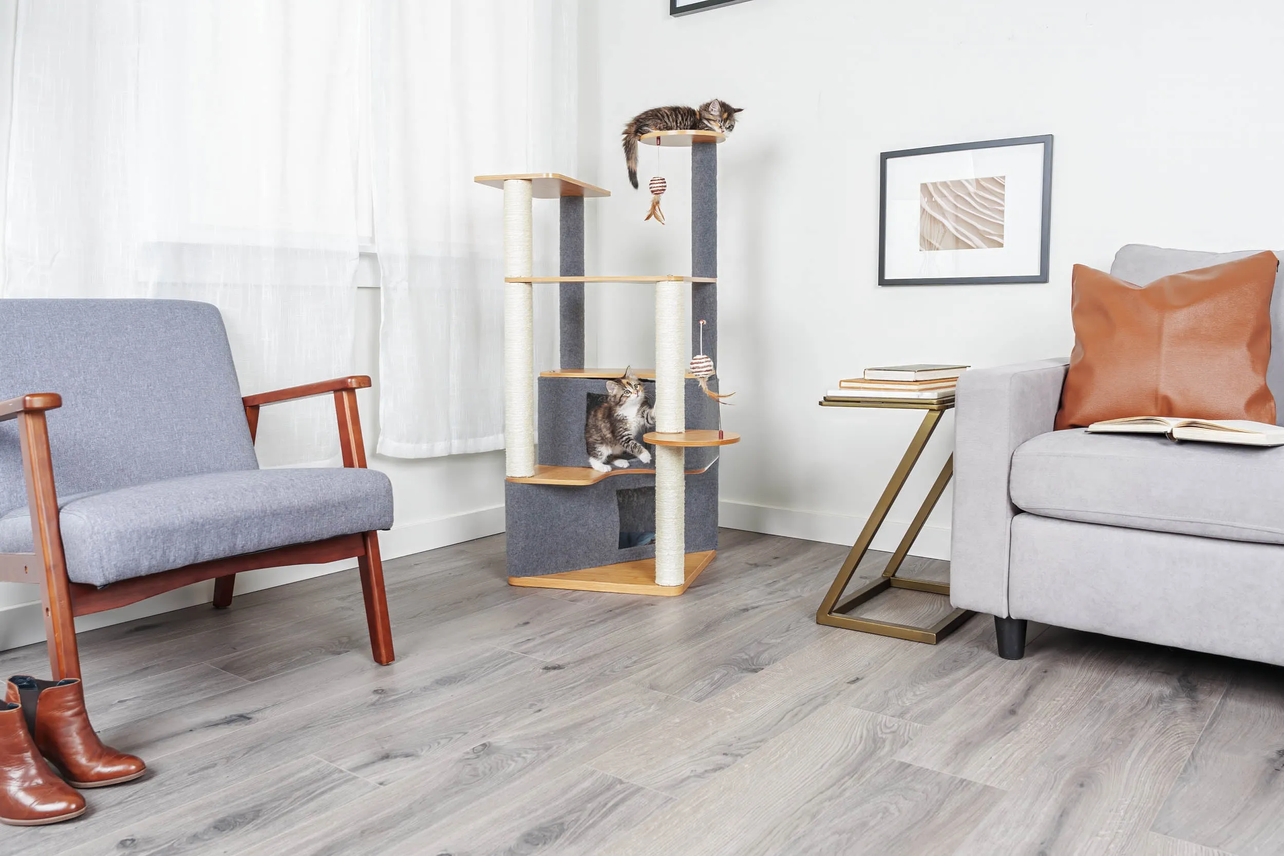 Ascentials by FurHaven Luxe Suite Cat Tower (48”-58”), Customizable Multi-Level Indoor Cat Tree