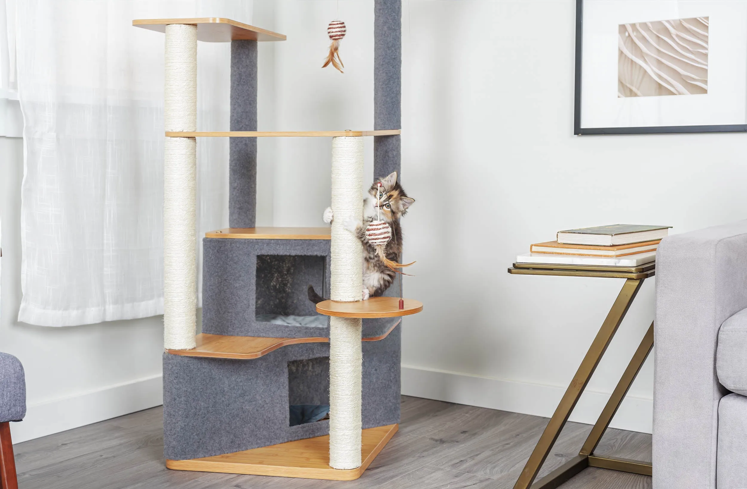 Ascentials by FurHaven Luxe Suite Cat Tower (48”-58”), Customizable Multi-Level Indoor Cat Tree