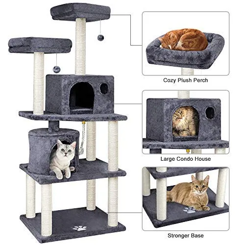 Beau Jardin 60” Cat Tree Cat Tower with Sisal-Covered Scratching Post