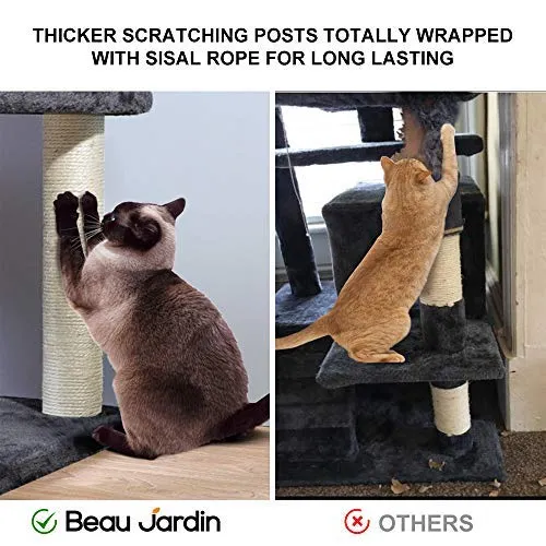 Beau Jardin 60” Cat Tree Cat Tower with Sisal-Covered Scratching Post