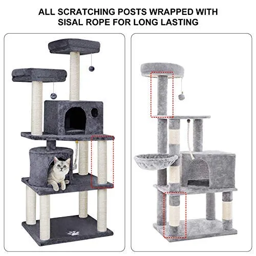Beau Jardin 60” Cat Tree Cat Tower with Sisal-Covered Scratching Post