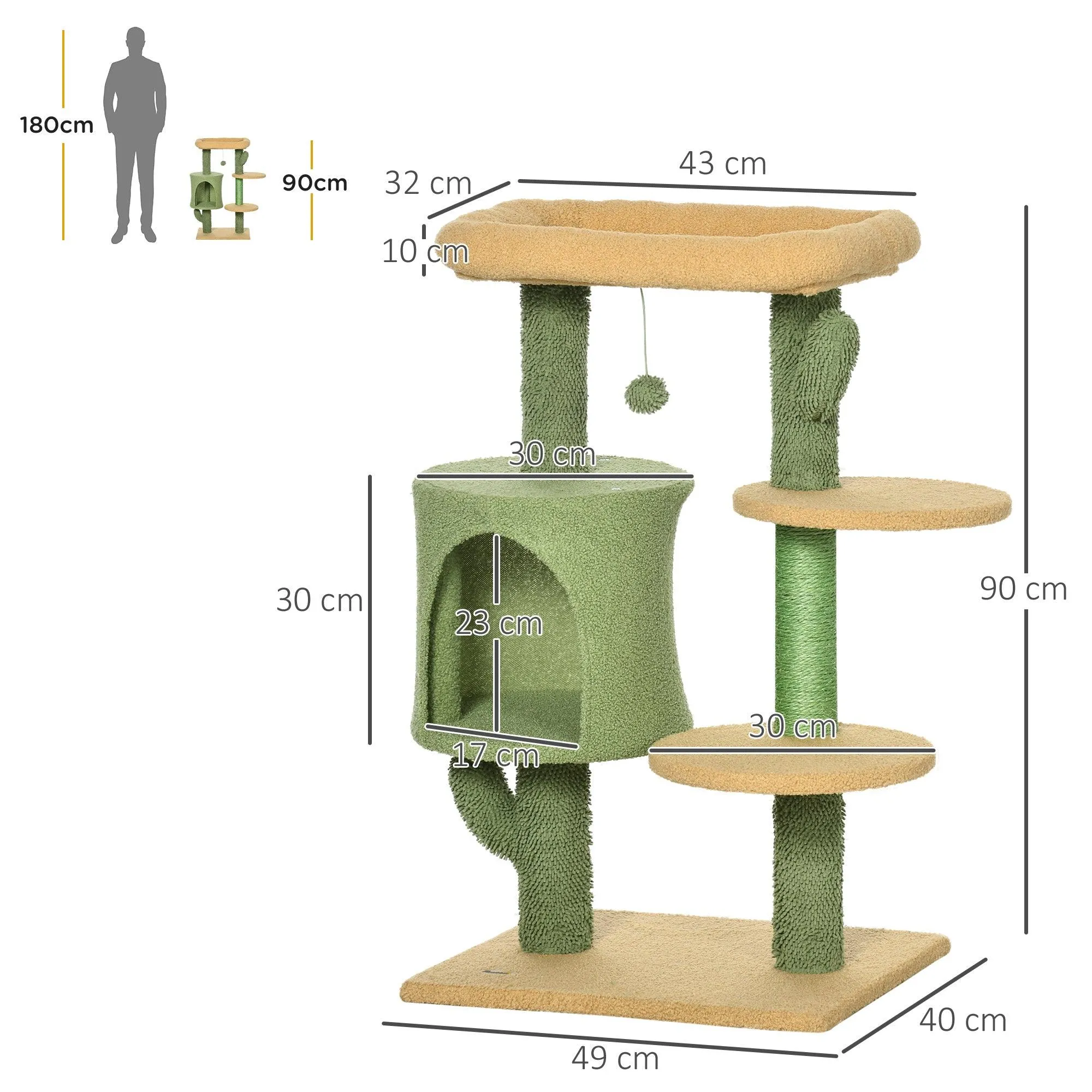 Cactus Cat Climbing Tower Activity Centre, 90cm - Green