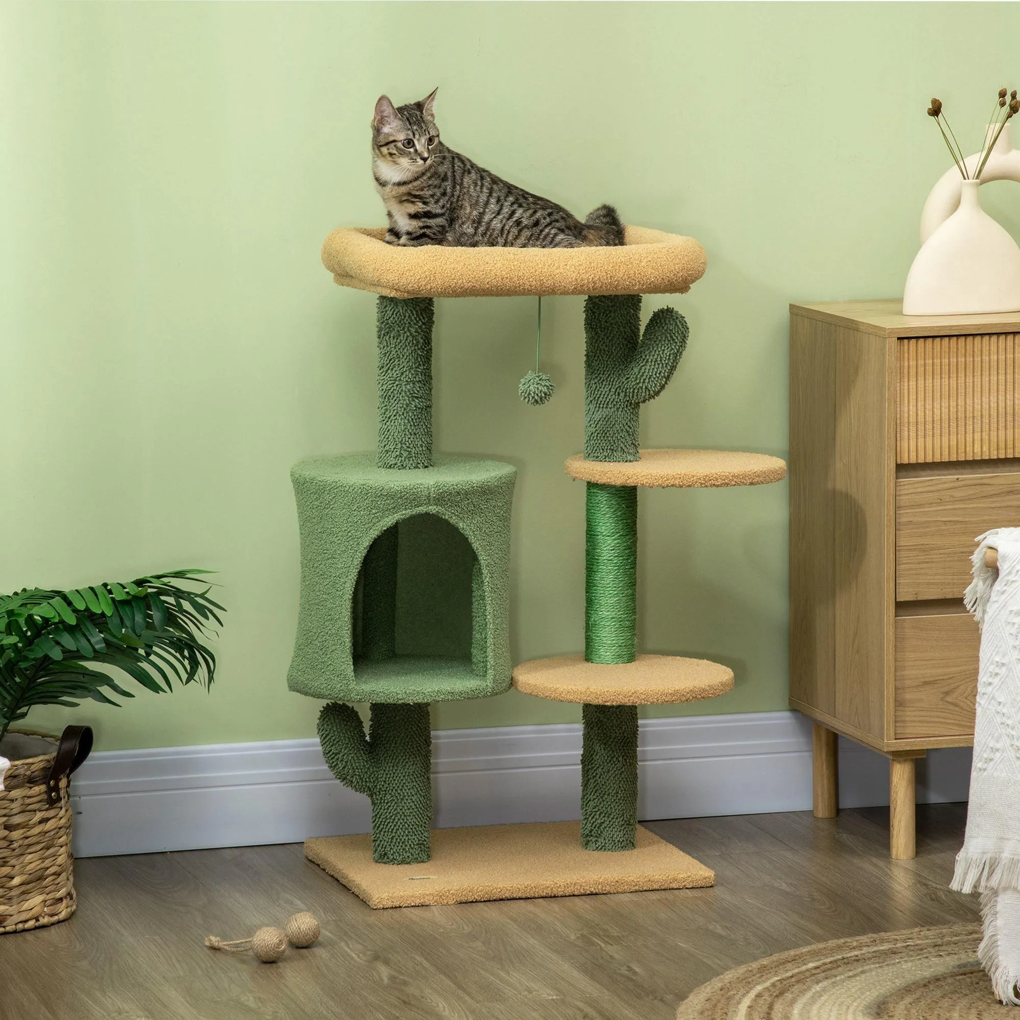 Cactus Cat Climbing Tower Activity Centre, 90cm - Green
