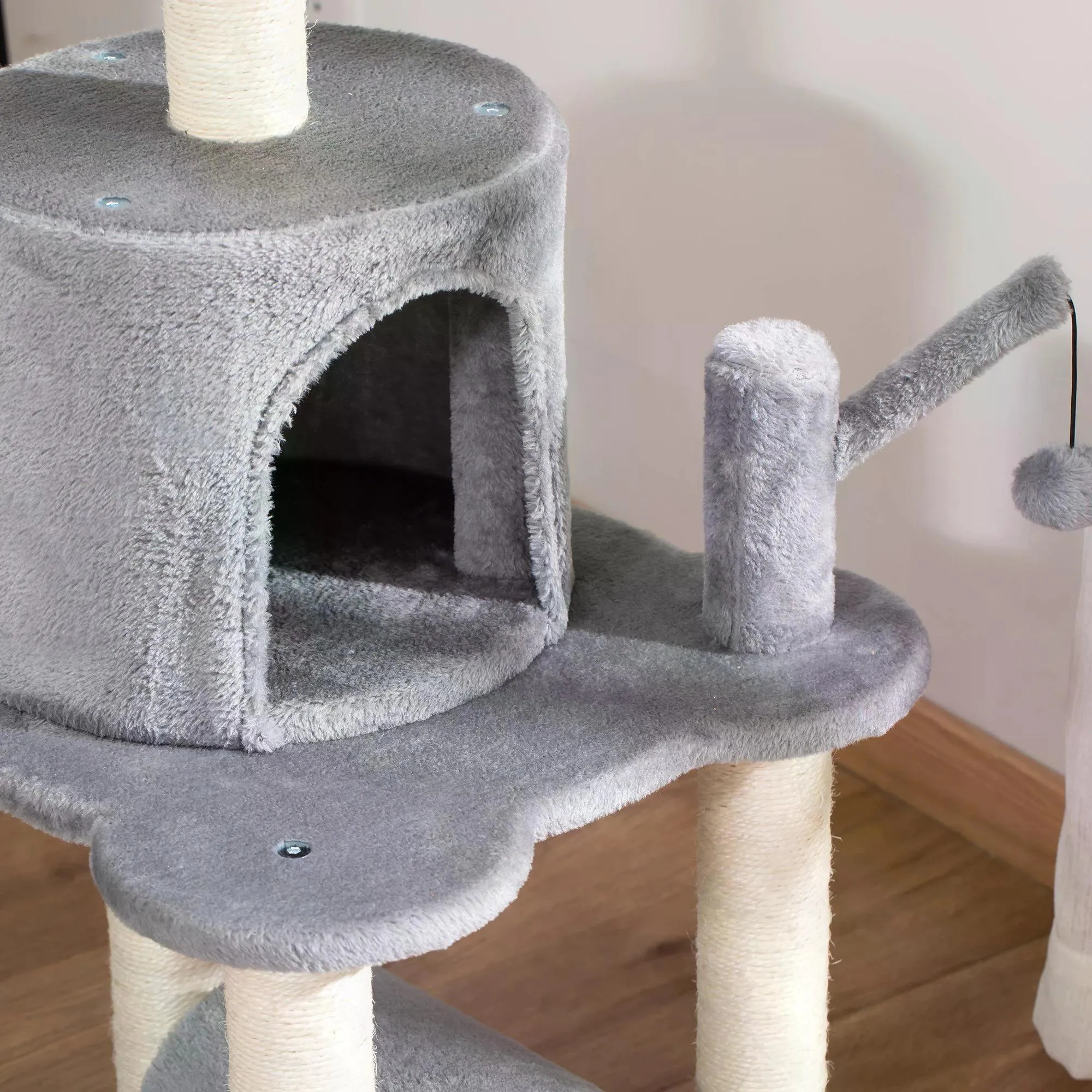 Cat Climbing Tower with Scratching Post, 95cm - Grey