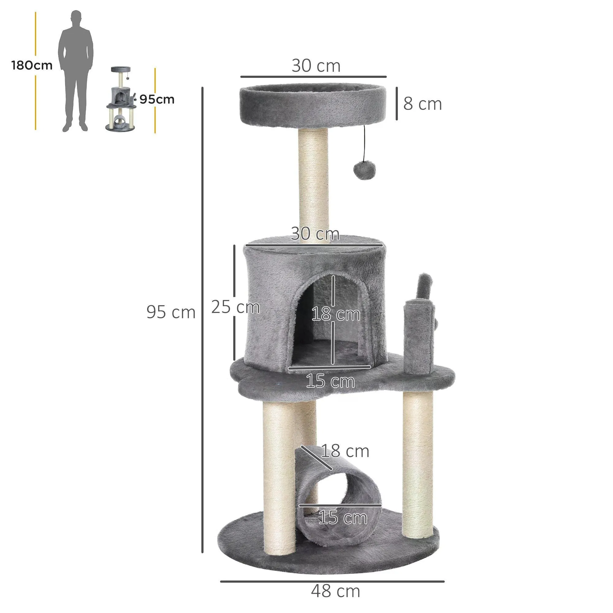Cat Climbing Tower with Scratching Post, 95cm - Grey