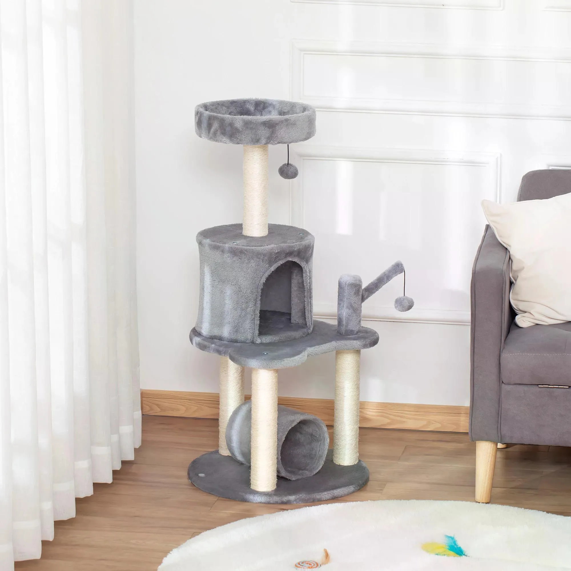 Cat Climbing Tower with Scratching Post, 95cm - Grey