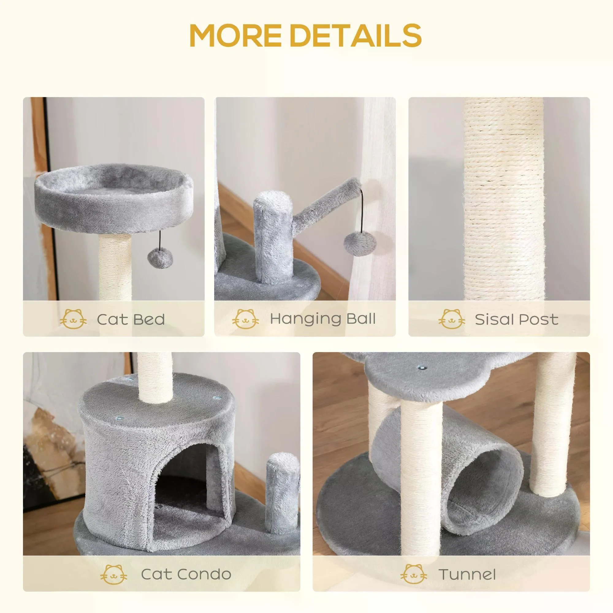 Cat Climbing Tower with Scratching Post, 95cm - Grey