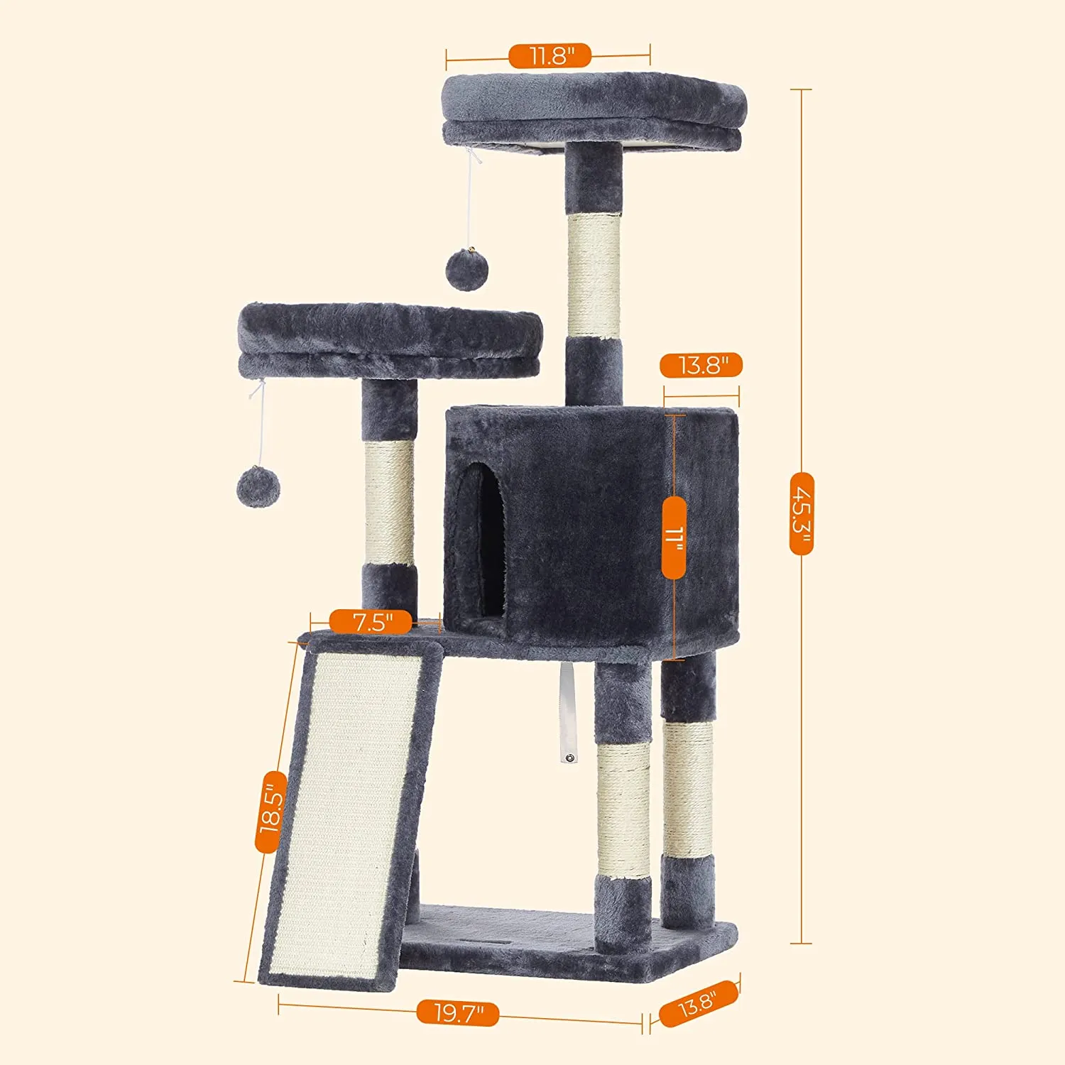 Cat Tower, Cat Tree for Indoor Cats, 45.3-Inch Cat Condo with Scratching Post