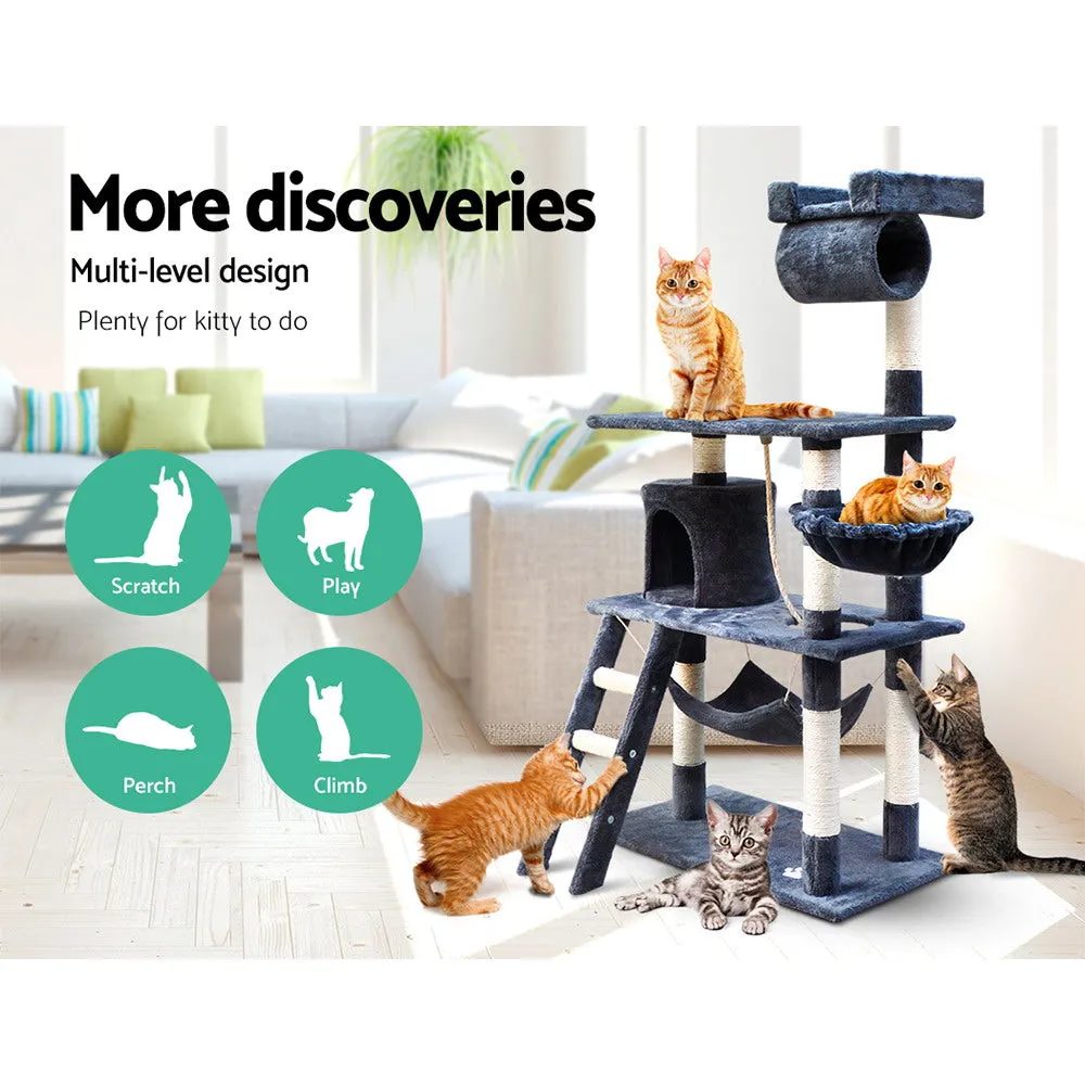 Cat Tree 141cm Trees Scratching Post Scratcher Tower Condo House Furniture Wood - Dark Grey