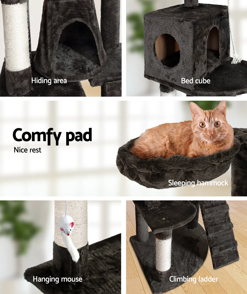 Cat Tree 193cm Trees Scratching Post Scratcher Tower Condo House Furniture Wood - Dark Grey