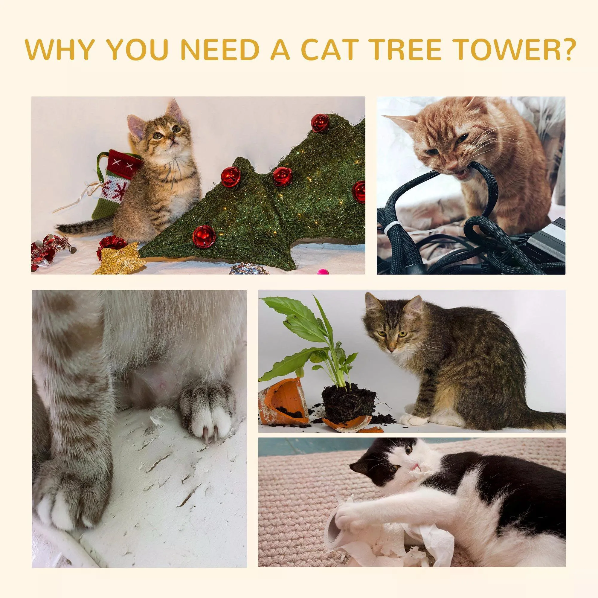 Floor-to-Ceiling Cat Tree with 3 Perches, 228-260cm - Grey