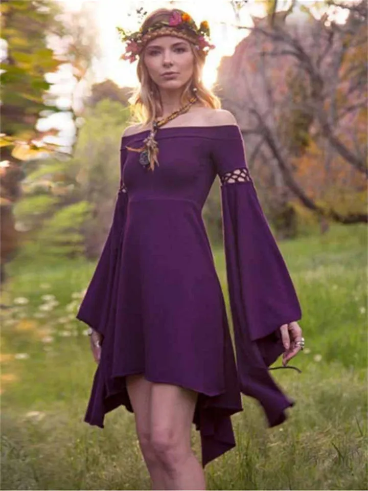 Flytonn-Graduation Gift Back to School Season Summer Vacation Dress Spring Outfit British Style Women's One-piece Collar Flared Sleeve Long Sleeve Fresh Sweet Princess Dress Women's Burst Irregular Dresses