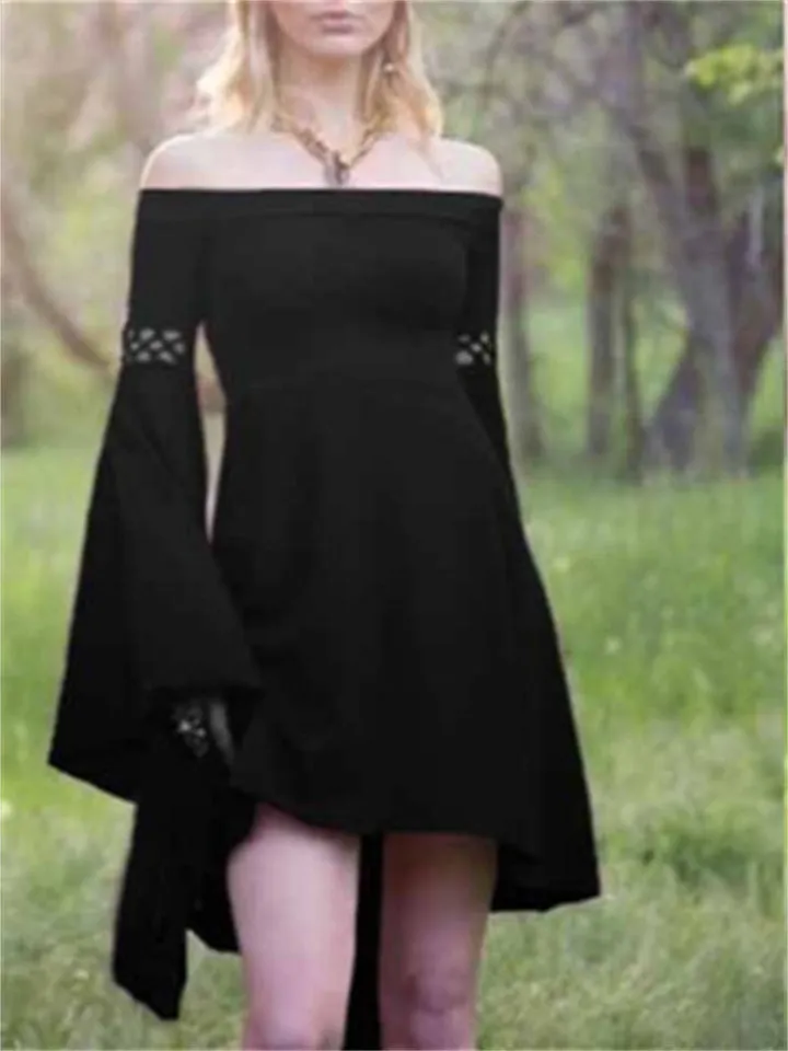 Flytonn-Graduation Gift Back to School Season Summer Vacation Dress Spring Outfit British Style Women's One-piece Collar Flared Sleeve Long Sleeve Fresh Sweet Princess Dress Women's Burst Irregular Dresses
