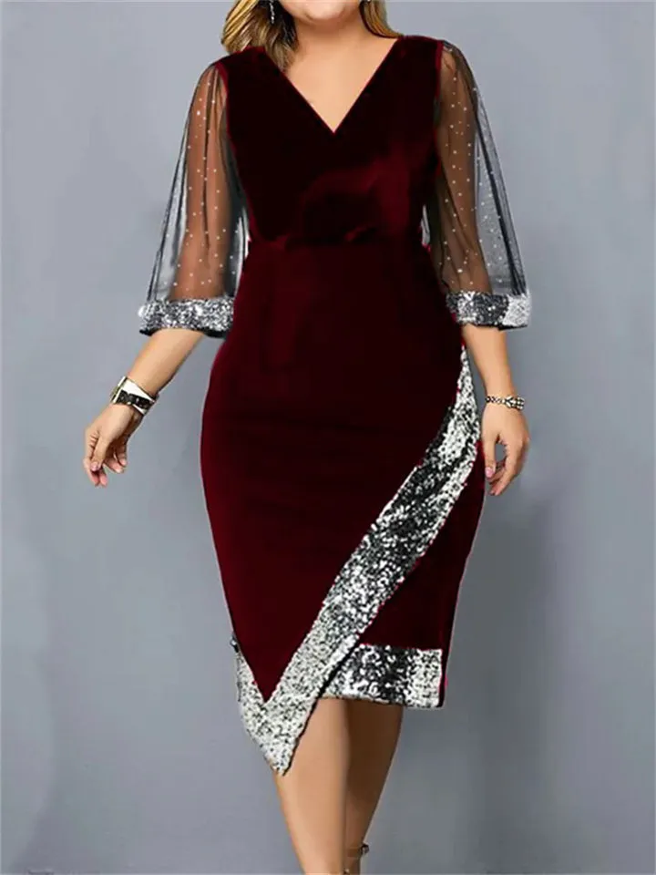 Flytonn-Graduation Gift Back to School Season Summer Vacation Dress Spring Outfit Golden Velvet Temperament Elegant V-neck Irregular Sequin See-through Mesh Ladies Dresses