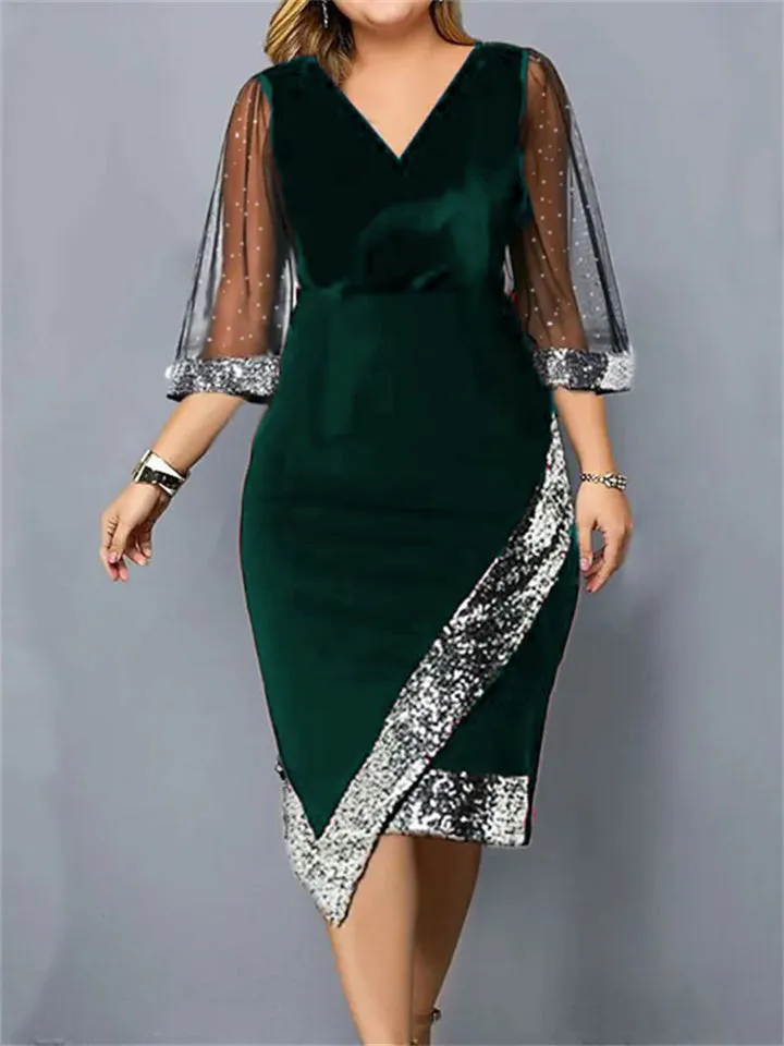 Flytonn-Graduation Gift Back to School Season Summer Vacation Dress Spring Outfit Golden Velvet Temperament Elegant V-neck Irregular Sequin See-through Mesh Ladies Dresses