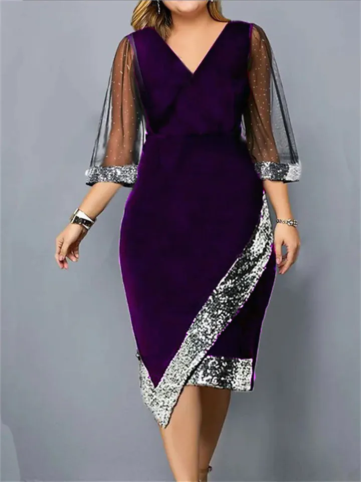 Flytonn-Graduation Gift Back to School Season Summer Vacation Dress Spring Outfit Golden Velvet Temperament Elegant V-neck Irregular Sequin See-through Mesh Ladies Dresses