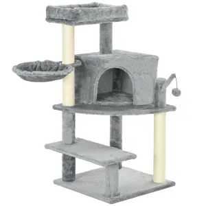 Grey Sisal Cat Tree Tower with Scratching Post, 100cm - Grey