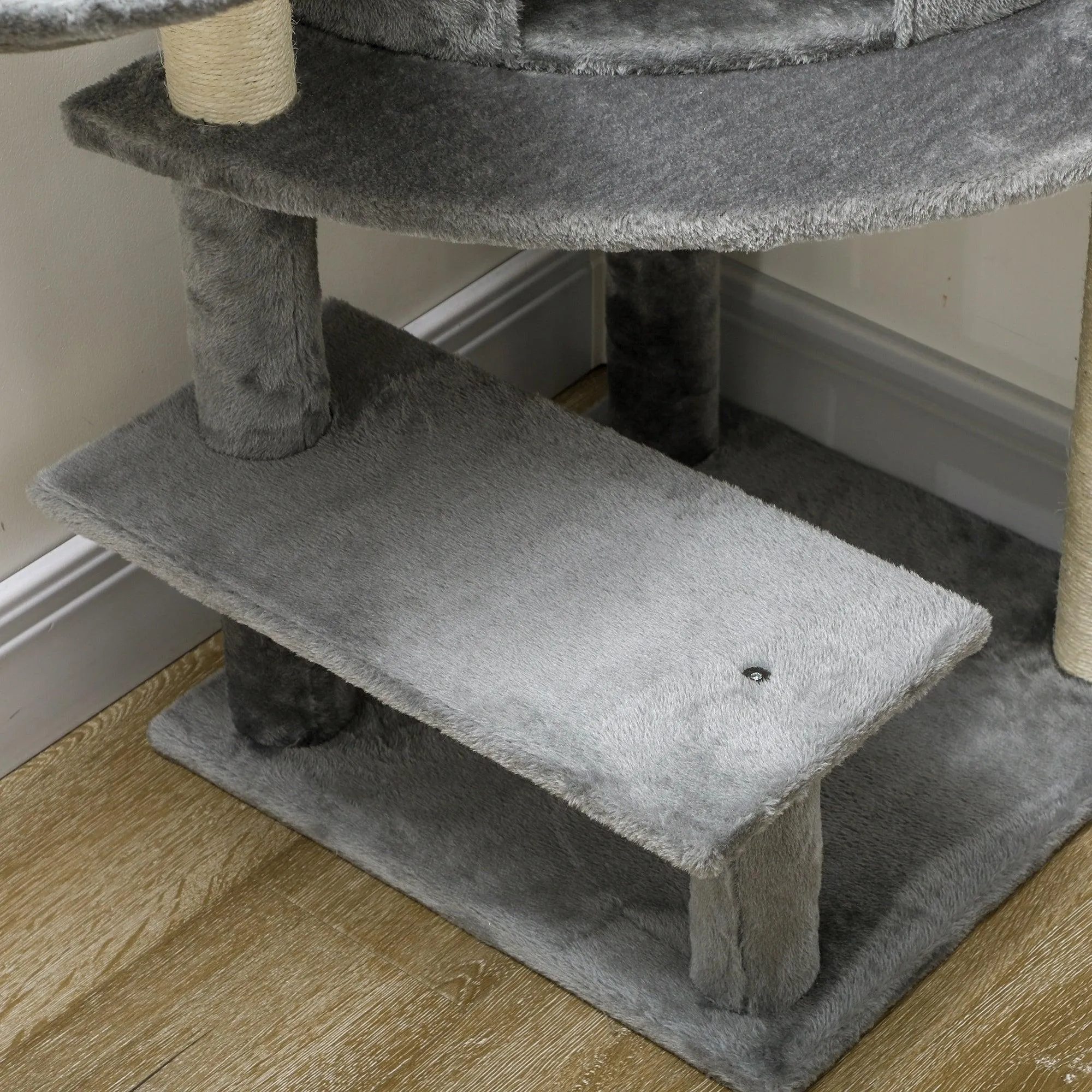 Grey Sisal Cat Tree Tower with Scratching Post, 100cm - Grey