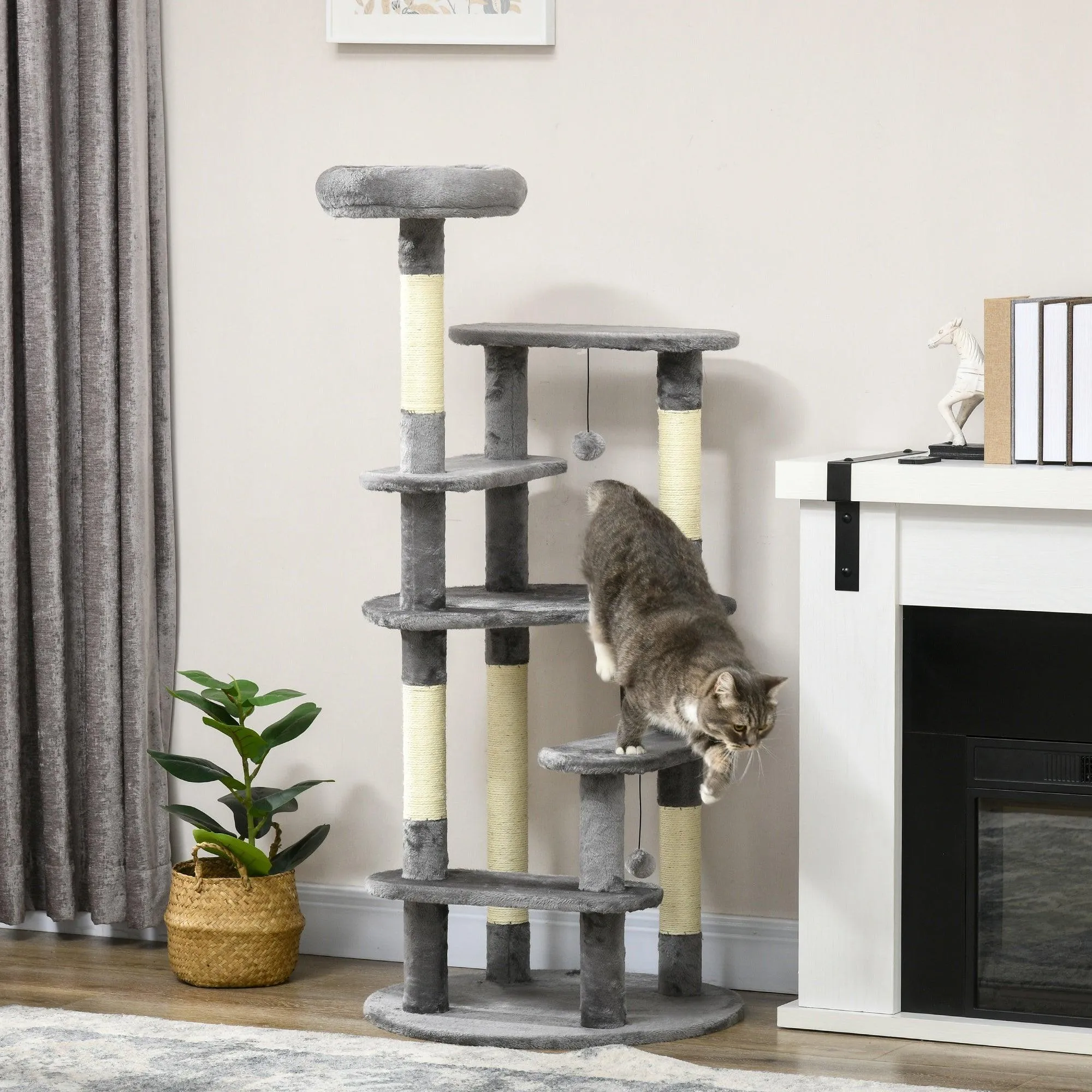 Grey Three-Tier Cat Activity Center Tower, 136cm - Grey
