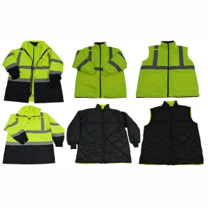 LBPJ6IN1-C3  ANSI Class 3 Lime / Black Two Tone Waterproof 6-IN-1 Jacket & Vest  (Two Class 3 Jackets In One)
