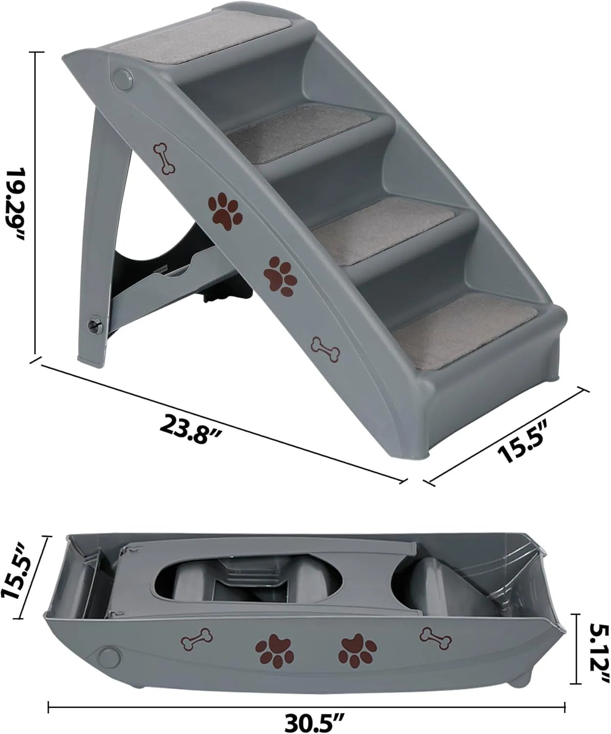 LEMY Foldable Pet Ladder, Pet Stairs with 4 Steps, Plastic Anti-Slip Pet Furniture Pet Dog Steps for Small/Old Dog (Grey)