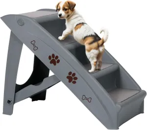 LEMY Foldable Pet Ladder, Pet Stairs with 4 Steps, Plastic Anti-Slip Pet Furniture Pet Dog Steps for Small/Old Dog (Grey)