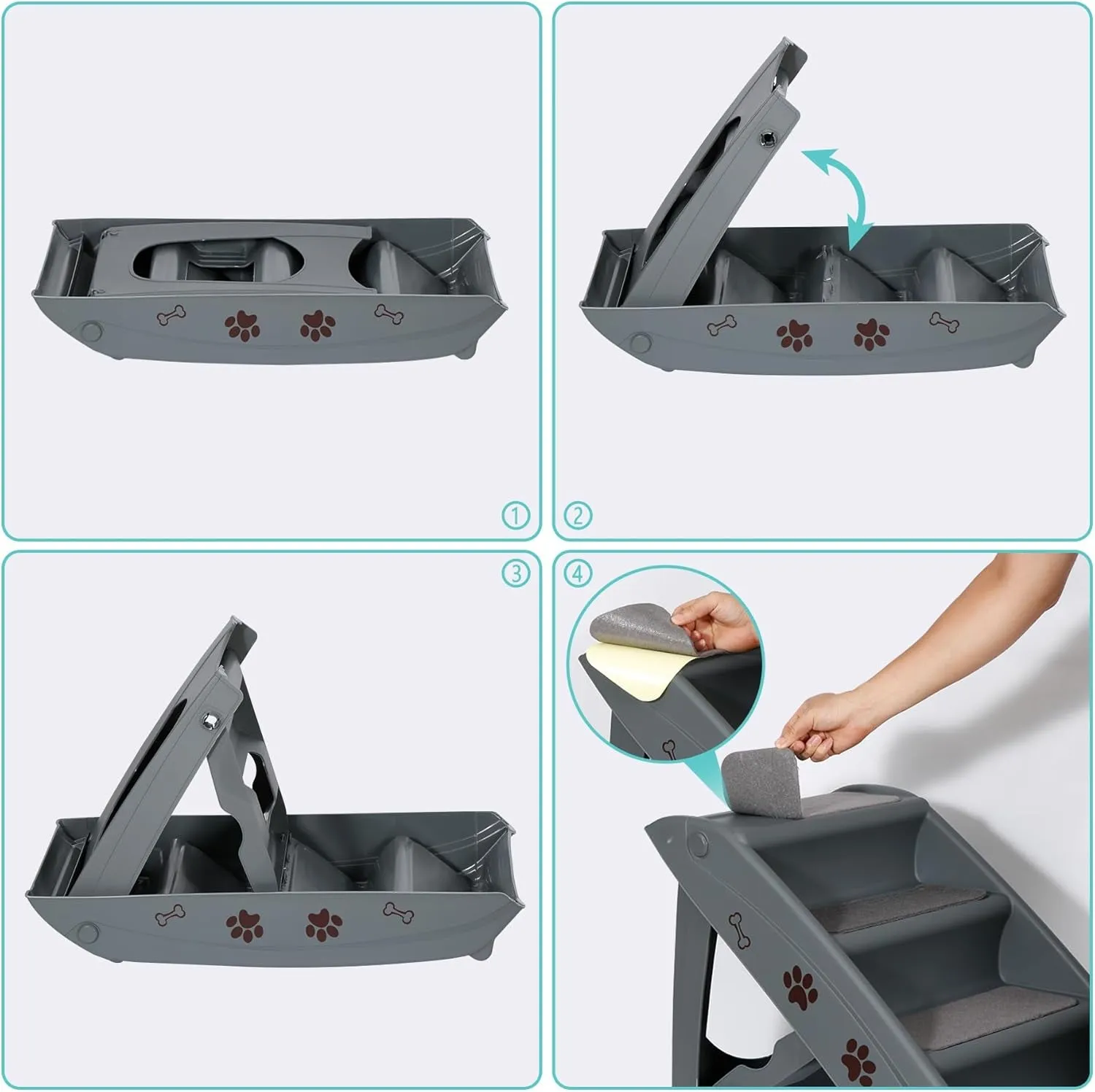 LEMY Foldable Pet Ladder, Pet Stairs with 4 Steps, Plastic Anti-Slip Pet Furniture Pet Dog Steps for Small/Old Dog (Grey)