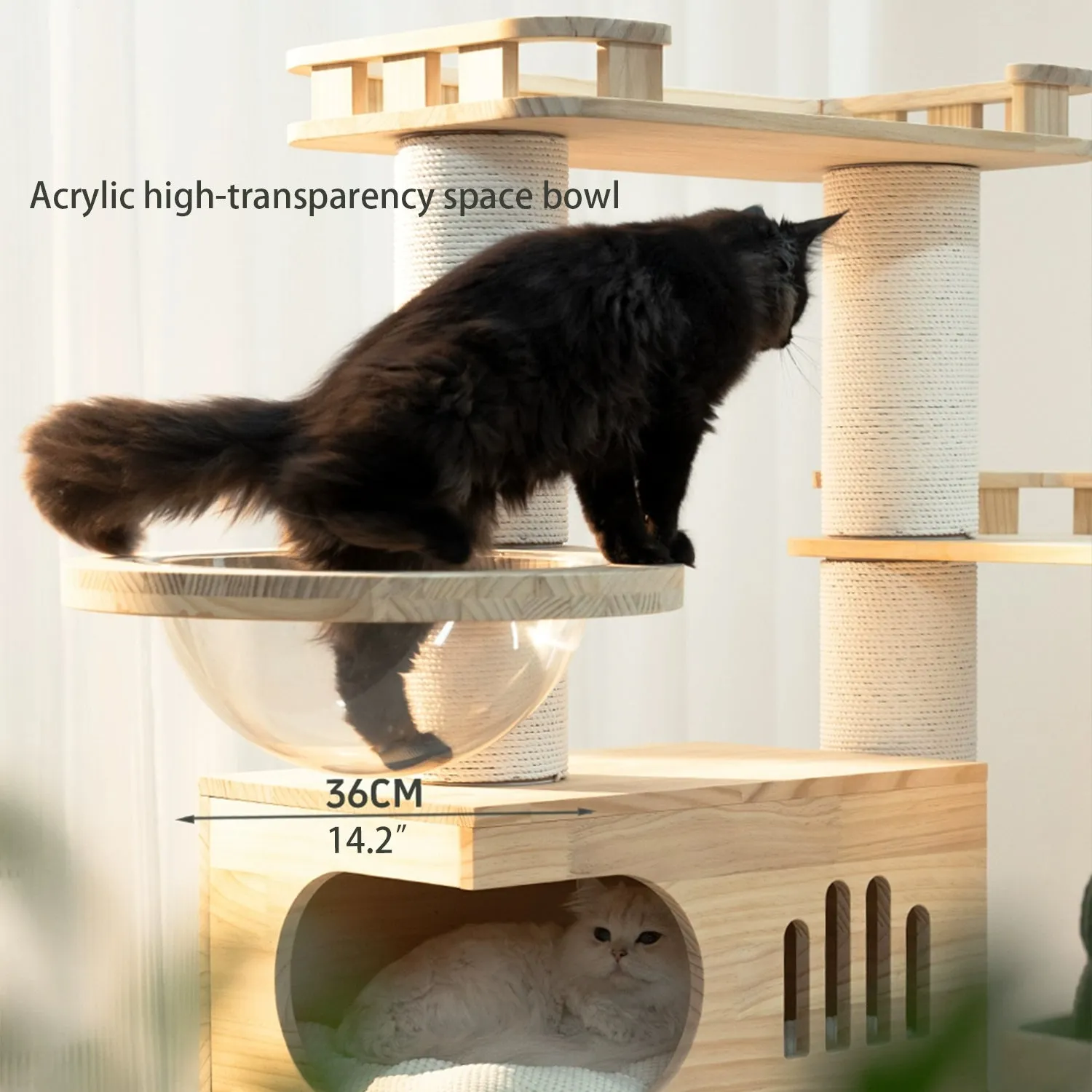 Luxury Multi-layer Wooden Cat Tree with Space Capsule & Scratching Post