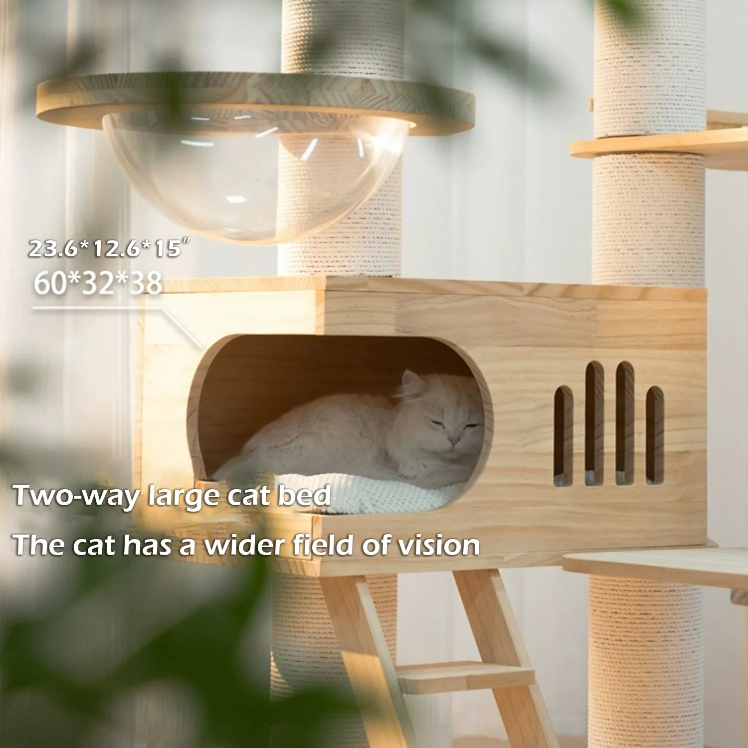 Luxury Multi-layer Wooden Cat Tree with Space Capsule & Scratching Post