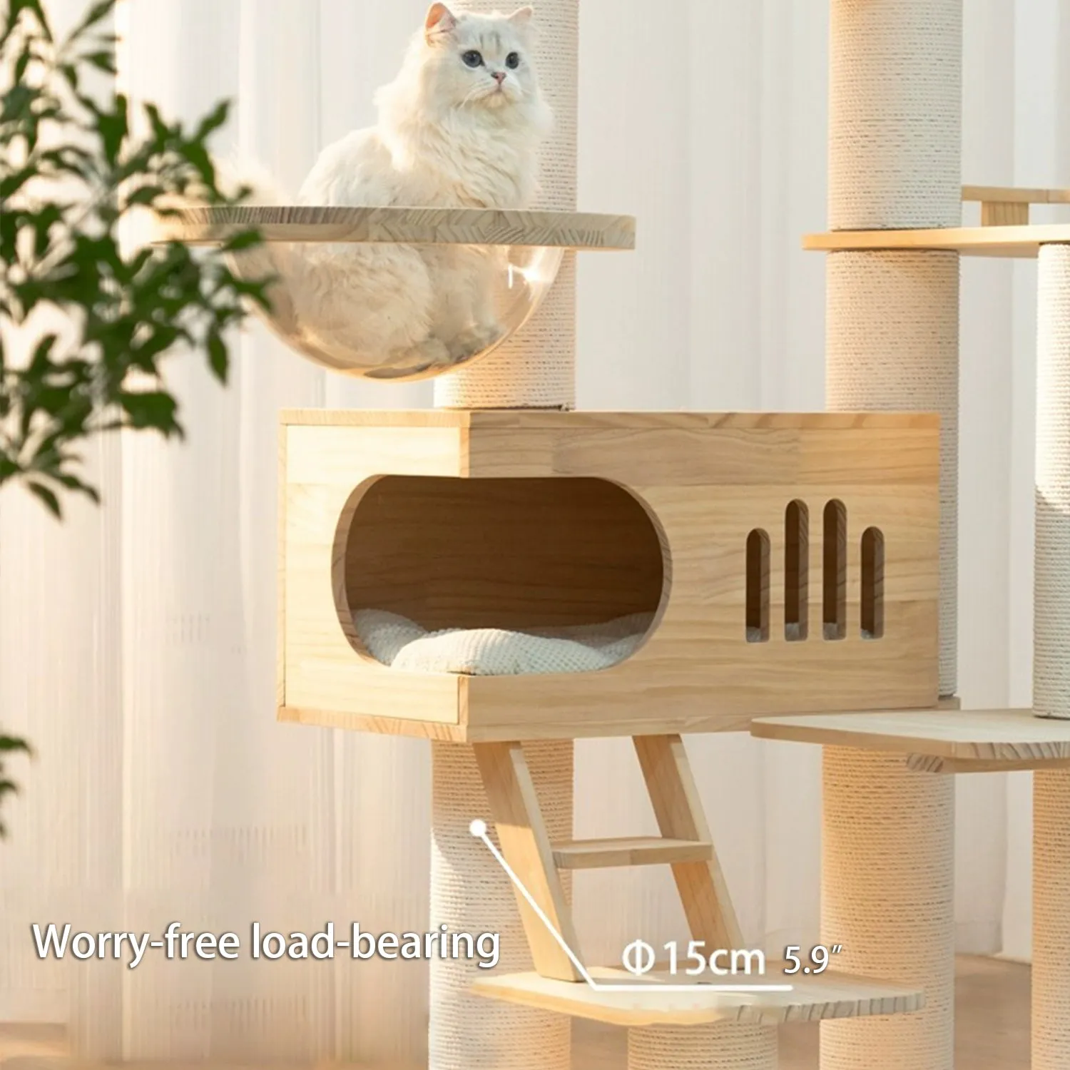Luxury Multi-layer Wooden Cat Tree with Space Capsule & Scratching Post