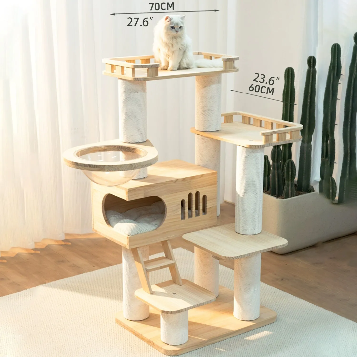 Luxury Multi-layer Wooden Cat Tree with Space Capsule & Scratching Post