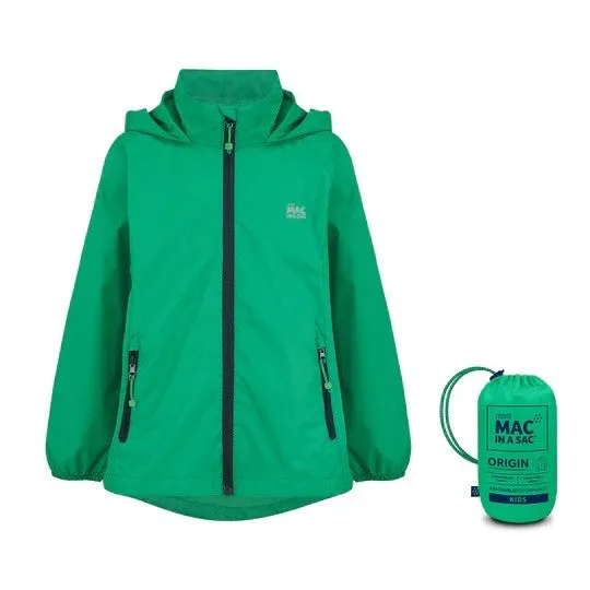 Mac in a Sac Kids Waterproof Breathable Windproof Packable Origin Jacket-GREEN