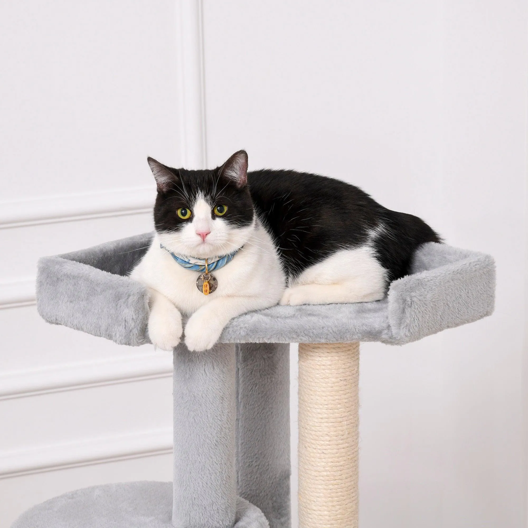 Multi-Level Cat Tower with Hanging Ropes, 150cm- Grey