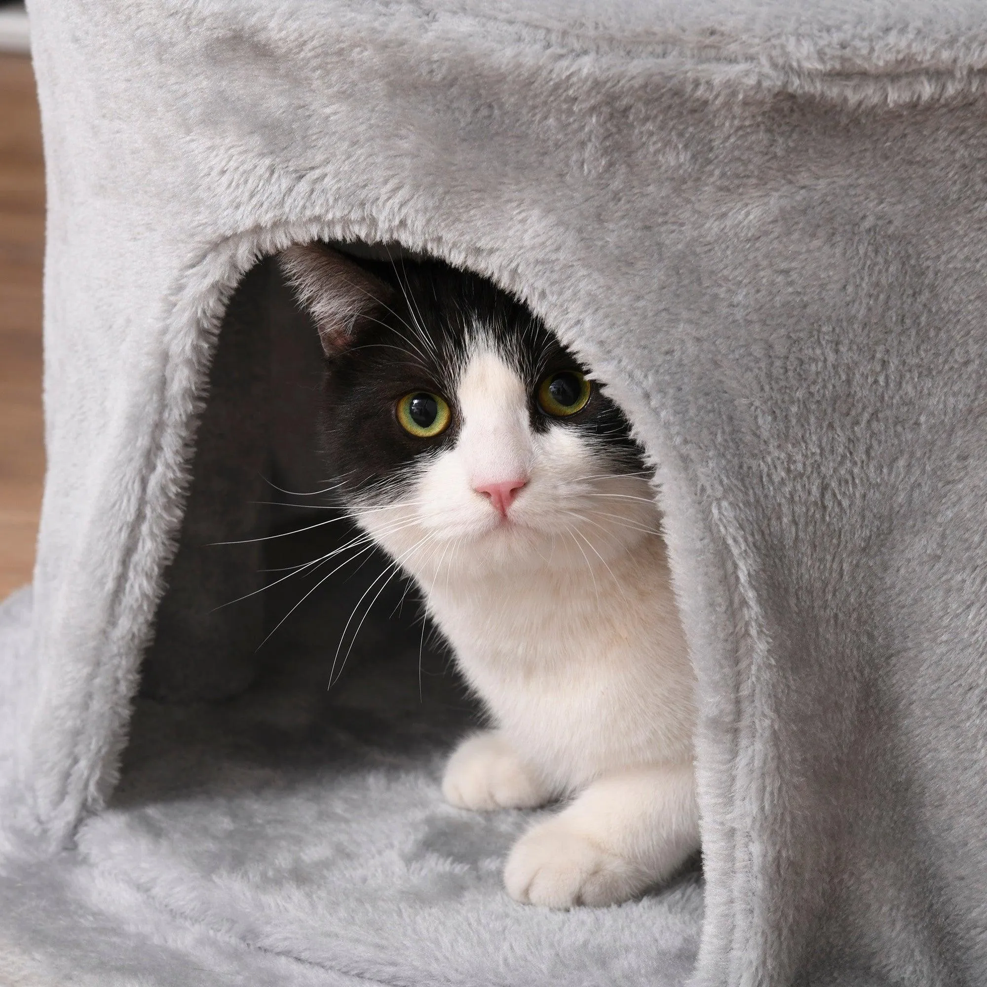 Multi-Level Cat Tower with Hanging Ropes, 150cm- Grey