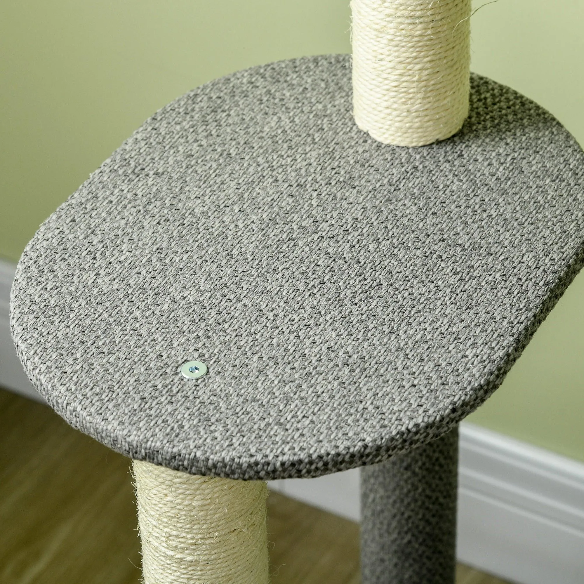 Multi-level Cat Tower with Scratching Posts & Bed, 132cm - Grey