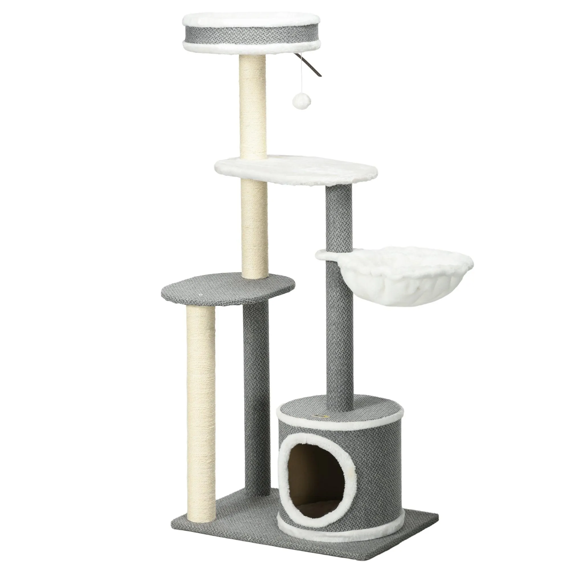 Multi-level Cat Tower with Scratching Posts & Bed, 132cm - Grey