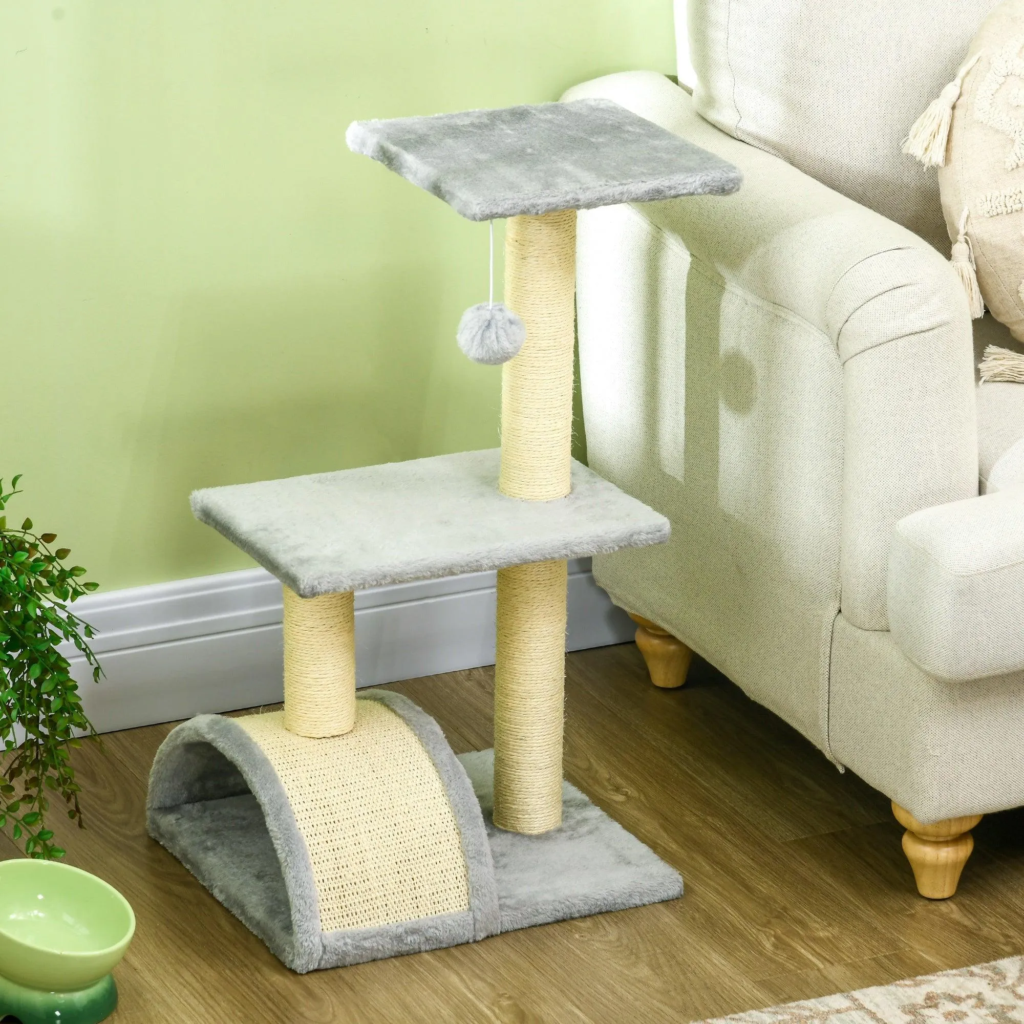 Multi-level Cat Tree with Sisal Scratching Post, 72cm - Light Grey