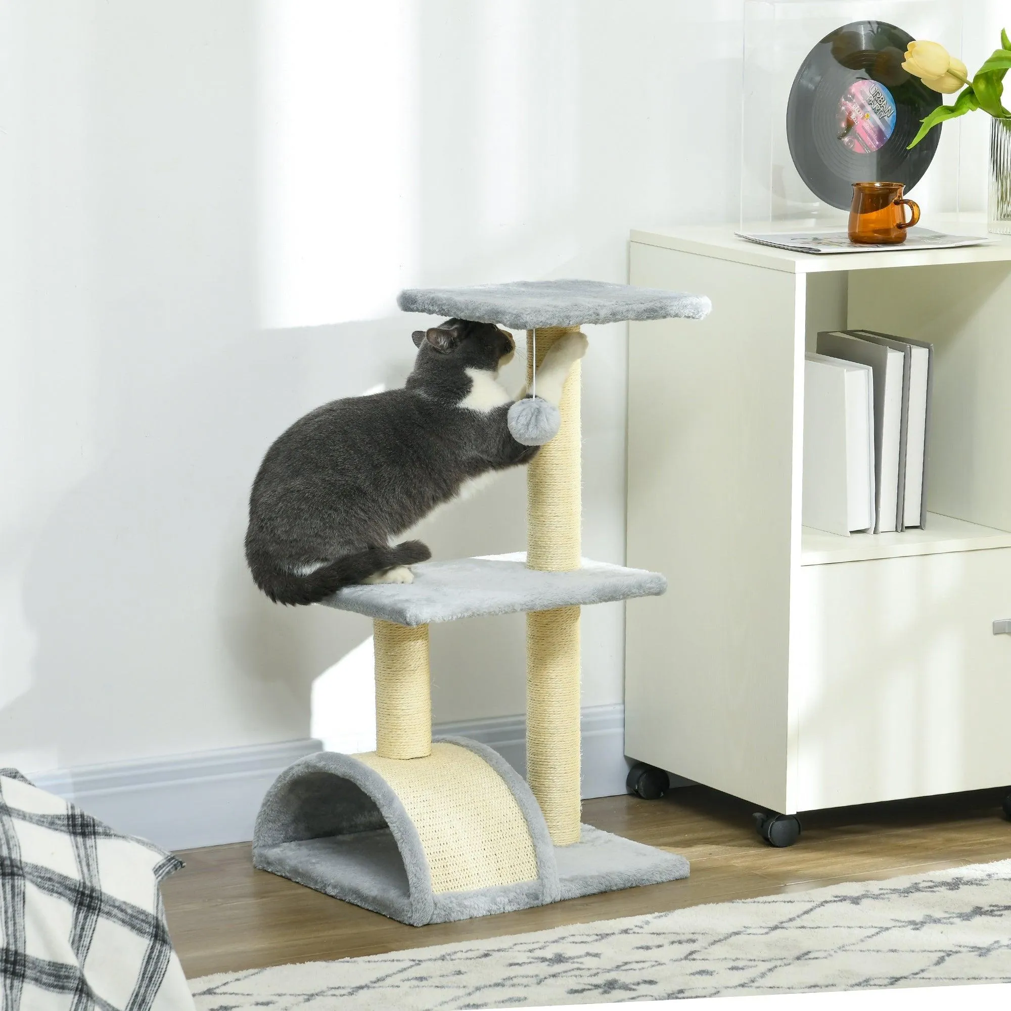 Multi-level Cat Tree with Sisal Scratching Post, 72cm - Light Grey