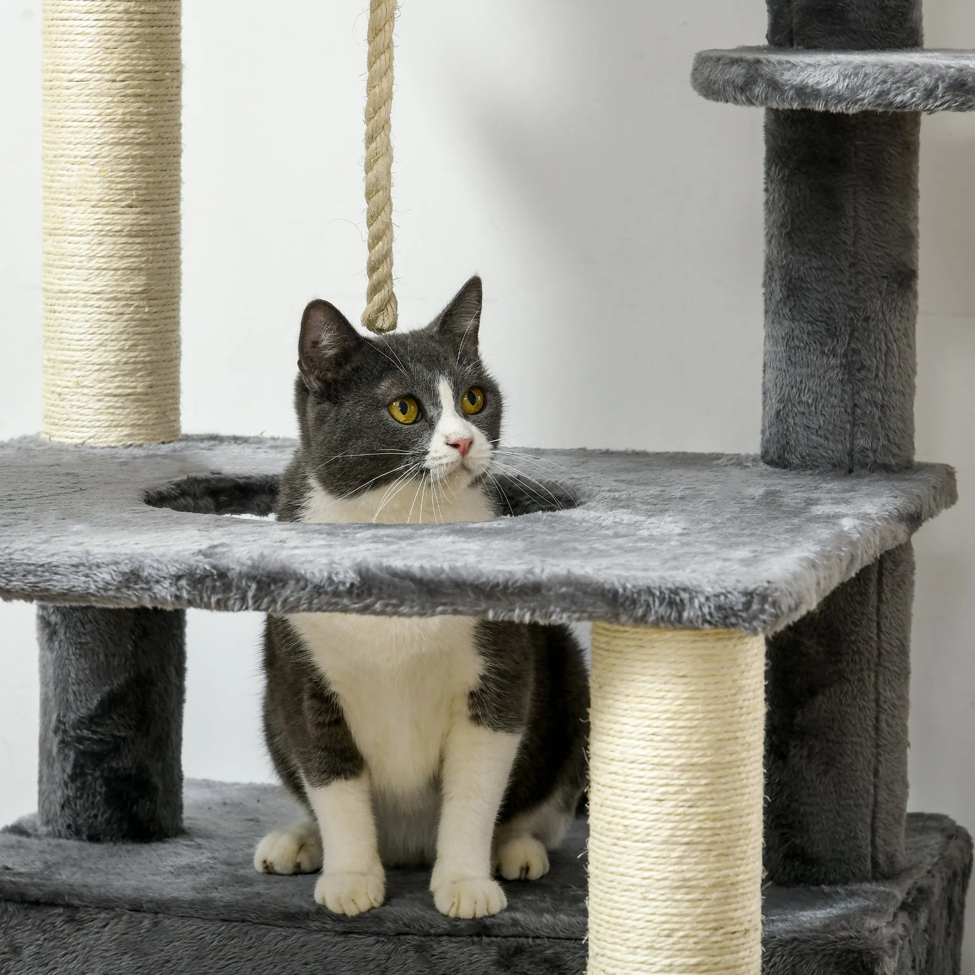 PawHut 184cm Cat Tree for Indoor Cats, Modern Cat Tower with Cat Bed - Grey