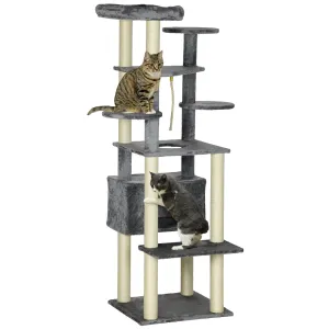 PawHut 184cm Cat Tree for Indoor Cats, Modern Cat Tower with Cat Bed - Grey