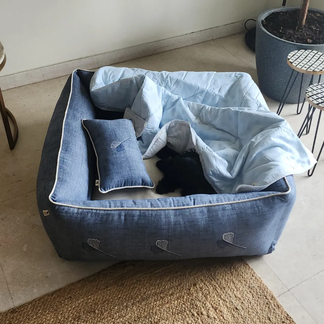 PoochMate Blue Linen Ginkgo Bedding Set