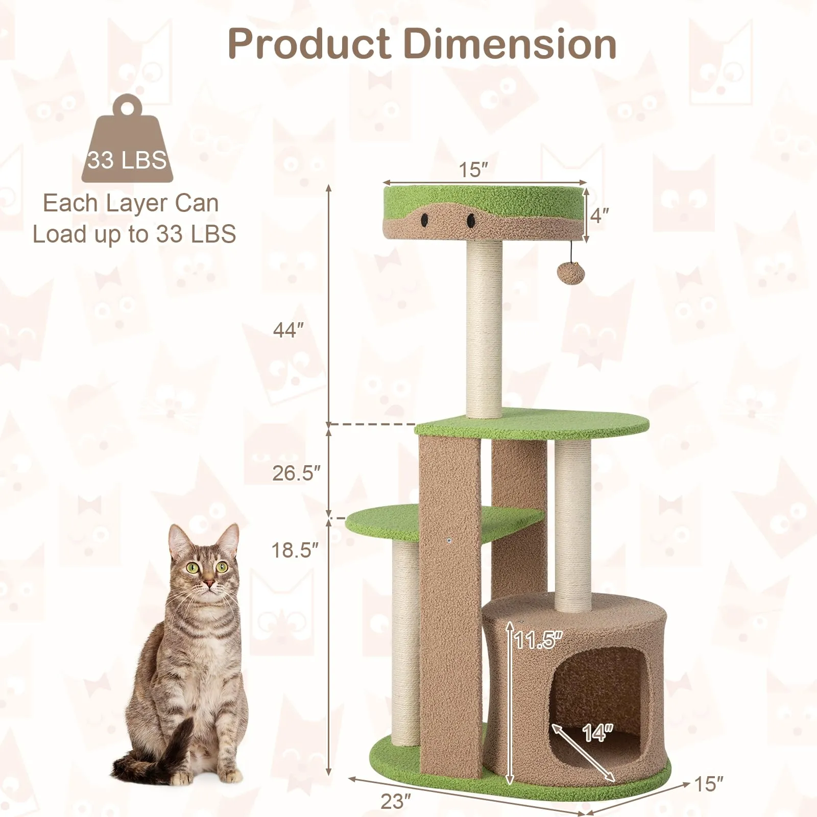 Tangkula Flower Cat Tree for Indoor Large Cats (Green & Brown)