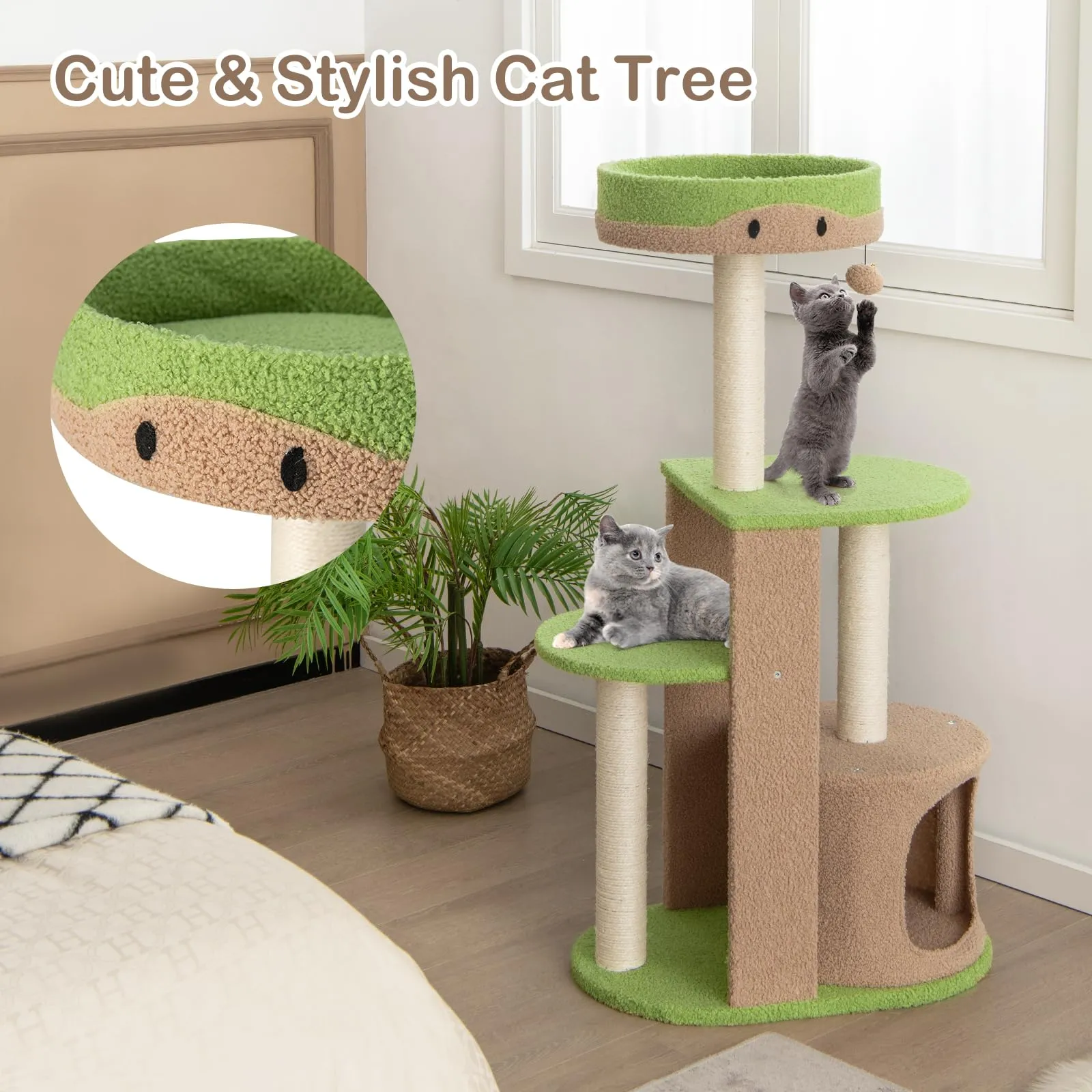 Tangkula Flower Cat Tree for Indoor Large Cats (Green & Brown)
